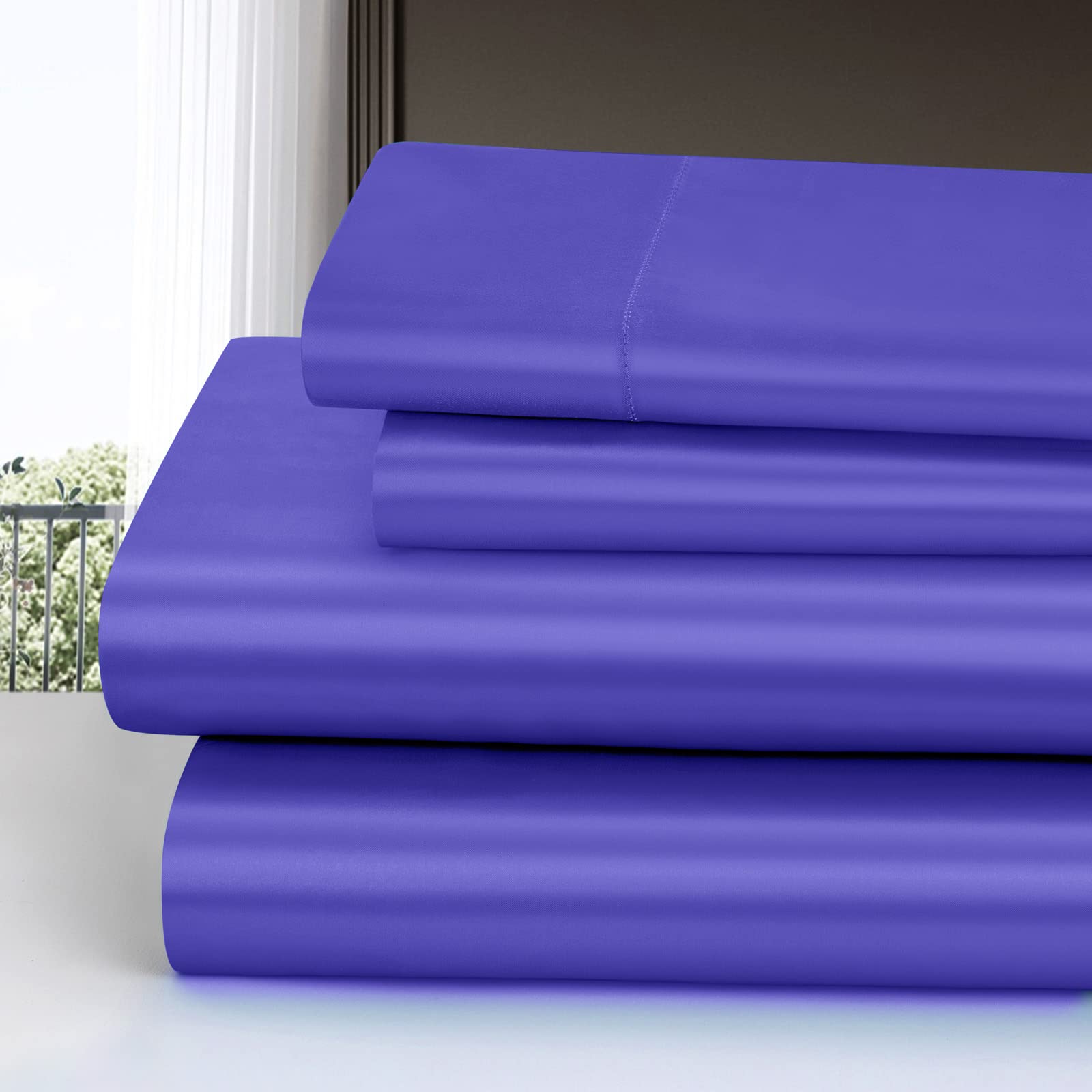 Homiest 4Pcs Satin Sheets Set Luxury Silky Satin Bedding Set With Deep Pocket, 1 Fitted Sheet + 1 Flat Sheet + 2 Pillowcases (Full Size, Periwinkle Blue)