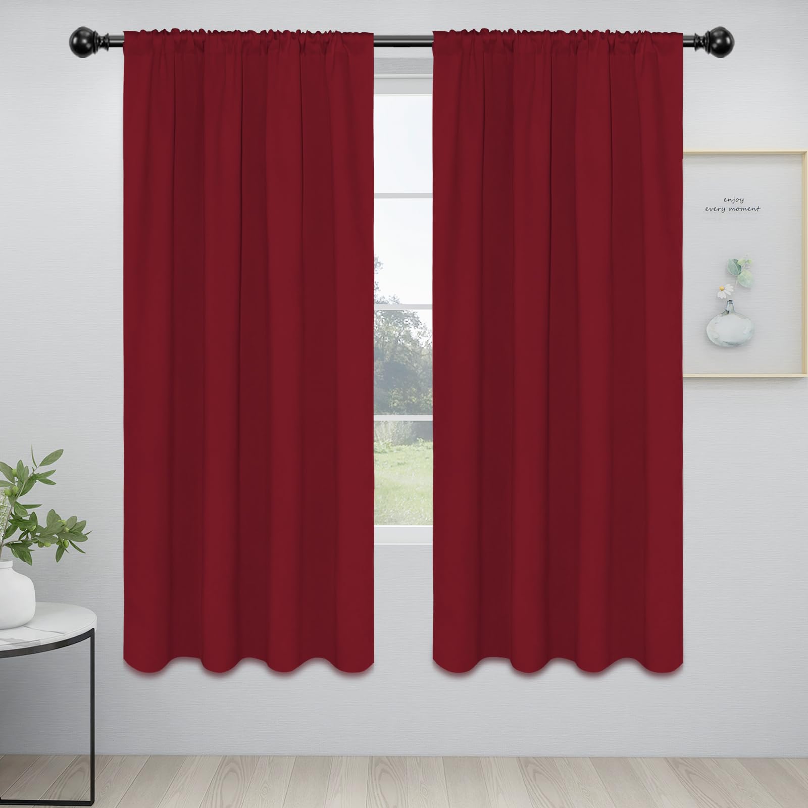Easy-Going Rod Pocket Blackout Curtains For Bedroom, Room Darkening Window Curtains For Living Room, Thermal Insulated Noise Reduction Solid Window Drapes, 2 Panels(42X72 In, Christmas Red)