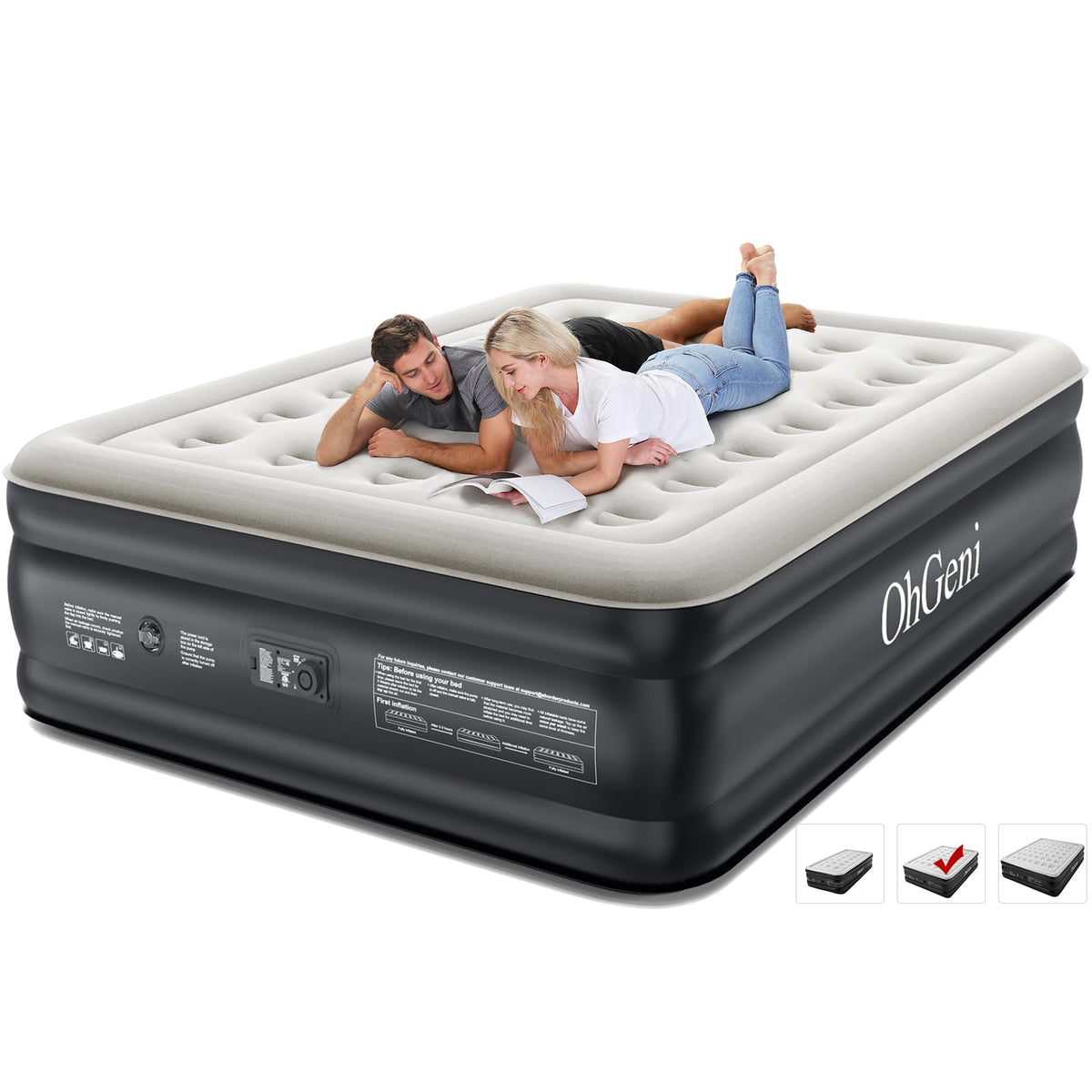 Ohgeni Queen Air Mattress With Built In Pump, Blow Up Colchones Inflables Mattress For Guests, Foldable Portable Air Mattresses