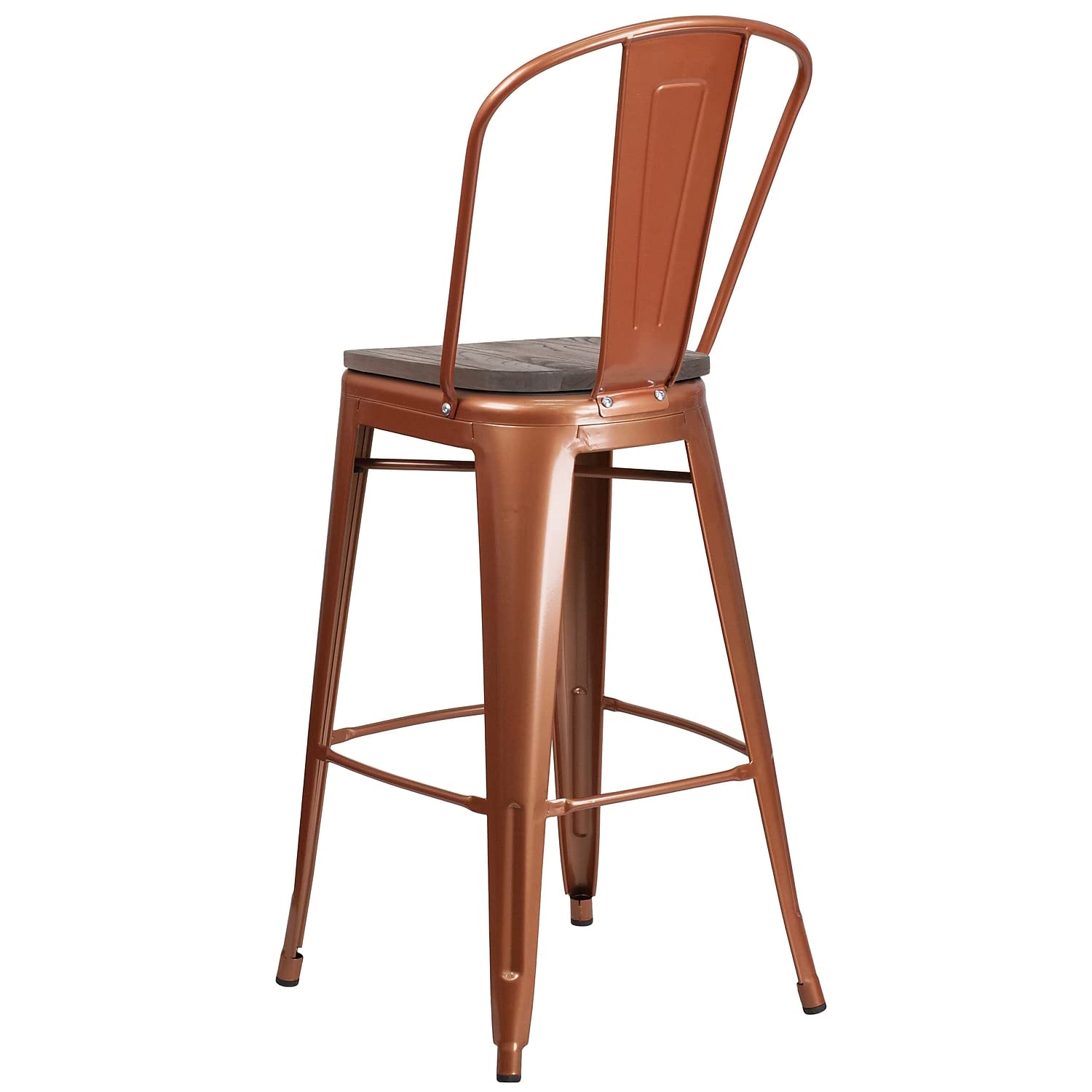 Flash Furniture 30&quot; High Copper Metal Barstool With Back And Wood Seat