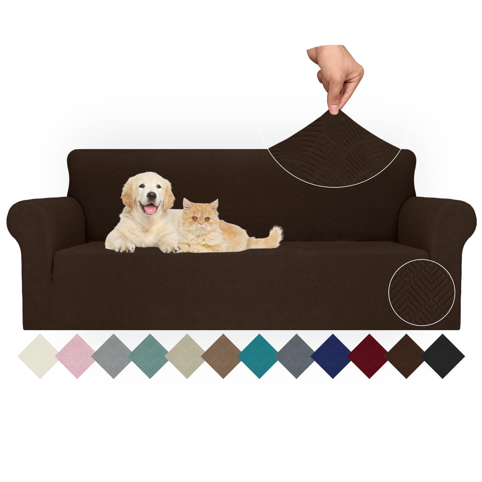 Jiviner Stretch Oversized Sofa Covers 1 Piece 4 Seater Couch Covers Jacquard Universal Sofa Slipcovers For Extra Large Funiture Protector For Kids, Pets (X Large, Coffee Rhomb)