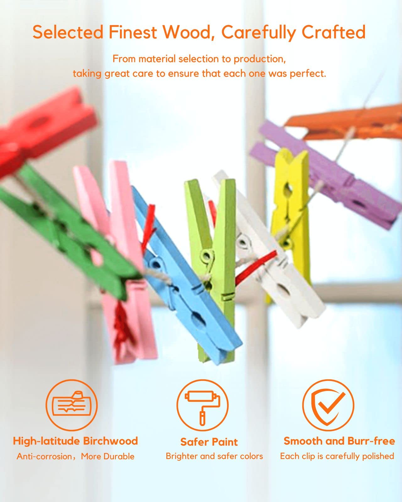 Colored Clothespins, Colorful Clothes Pins Wooden Clips Rainbow Colors 50 Pack Decorative Crafts Pegs Photos Pictures Decoration