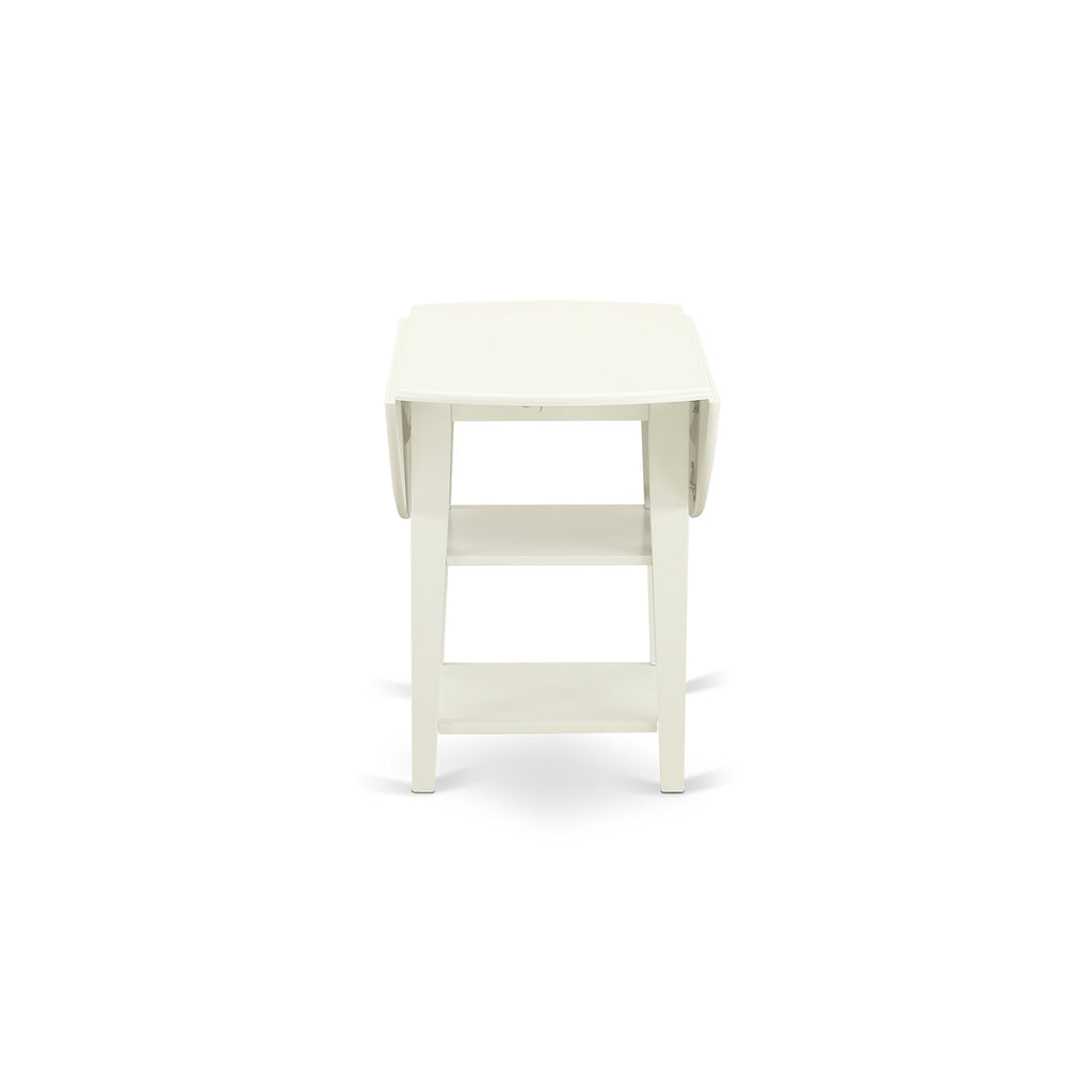 East West Furniture Suga3-Lwh-35 3 Piece Kitchen Table Set For Small Spaces Contains A Round Dining Table With Dropleaf And 2 Doeskin Linen Fabric Upholstered Chairs, 42X42 Inch, Linen White