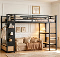 Bellemave Twin XL Size Loft Bed with Storage Shelves, Wardrobe, Metal Twin XL Loft Bed Frame, Black