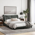 vidaXL Full Fabric Bed Frame with Headboard, Dark Gray, 81.9"x55.9"x29.3", Modern Plywood Bed Base with PP Fiber Cushion, Waved Design, Assembly Required