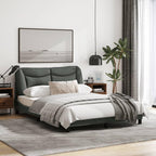 vidaXL Full Fabric Bed Frame with Headboard, Dark Gray, 81.9"x55.9"x29.3", Modern Plywood Bed Base with PP Fiber Cushion, Waved Design, Assembly Required