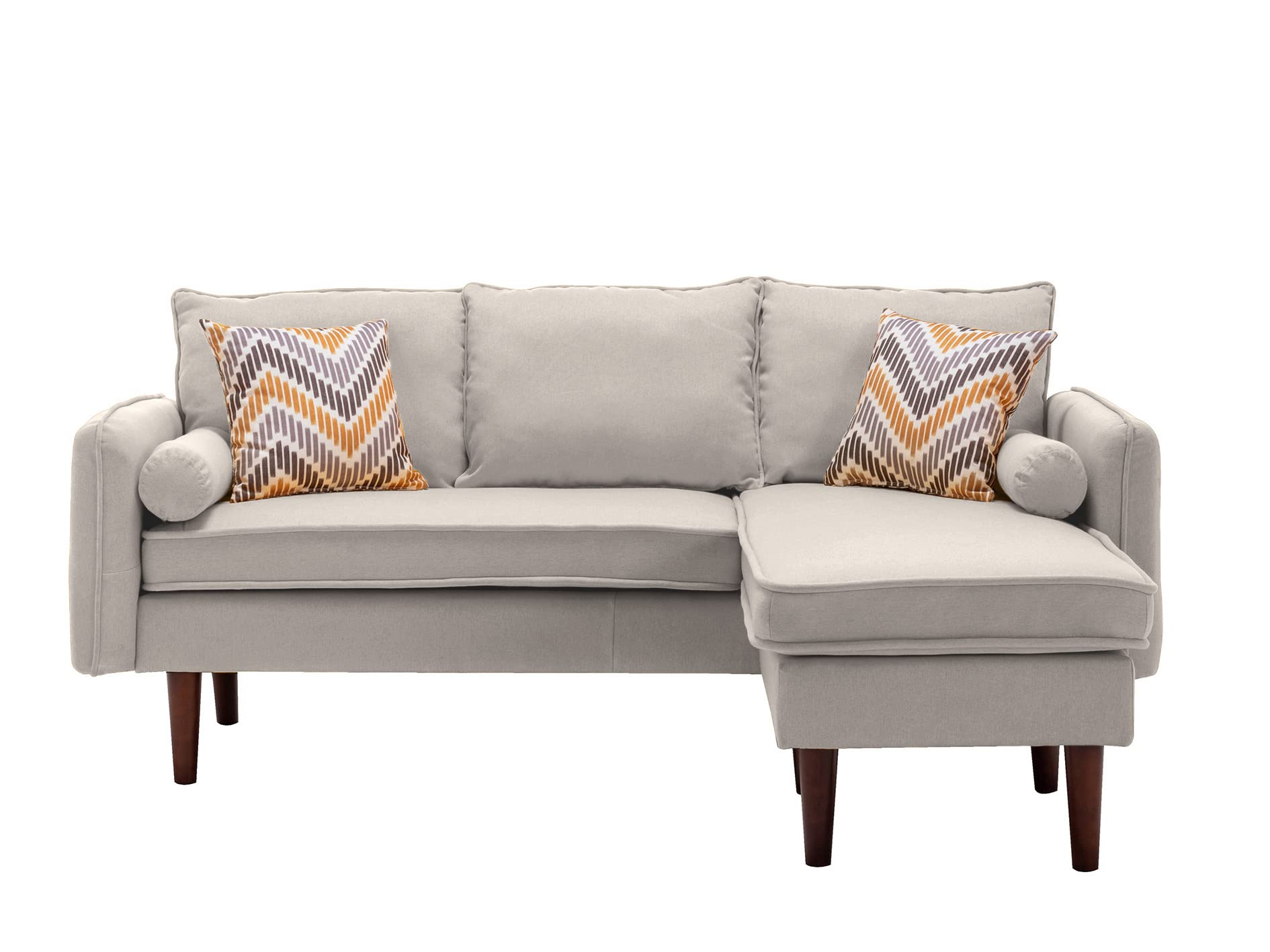 Lilola Home Mia Beige Sectional Sofa Chaise with USB Charger & Pillows