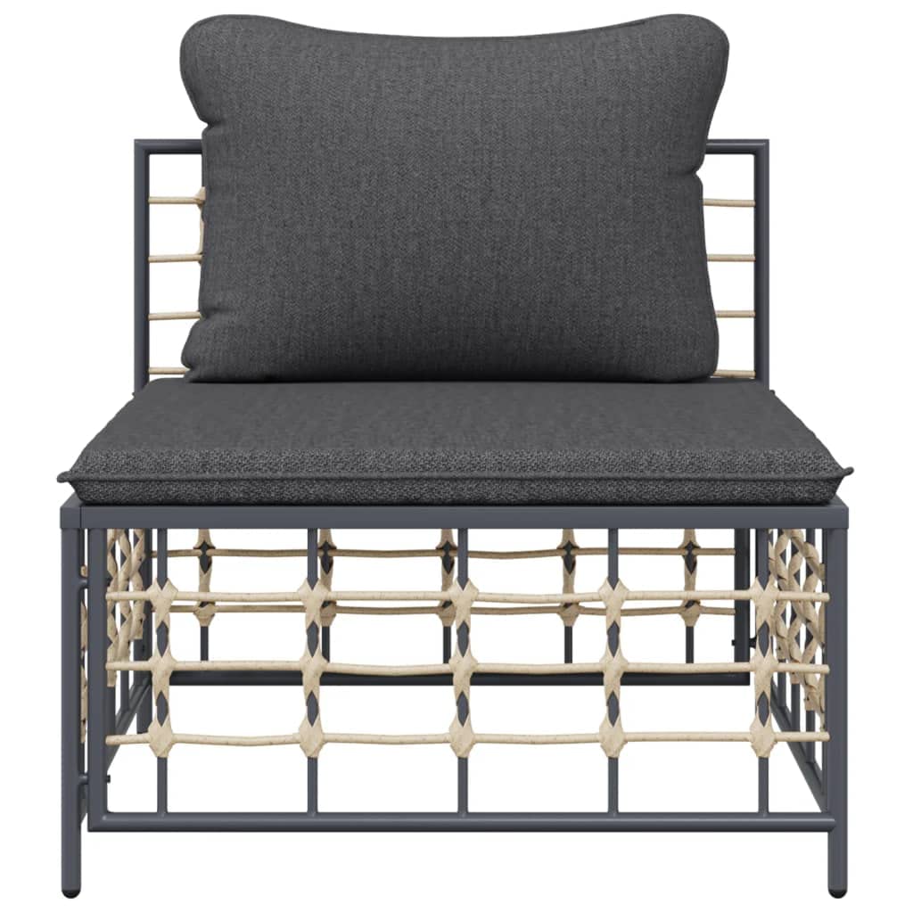 vidaXL Patio Middle Sofa with Dark Gray Cushions in Anthracite, Weather Resistant PE Rattan and Powder-Coated Steel, Modular and Contemporary Design with Comfortable Thick Cushions for Outdoor Use