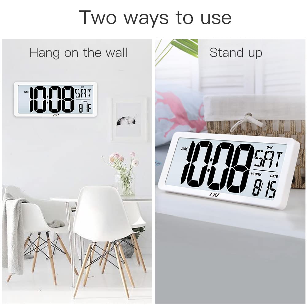 Txl Large Digital Wall Clock With Backlight, 14.2'' Battery Operated Alarm Clock With Day, Date & Temperature, Jumbo Display Dig