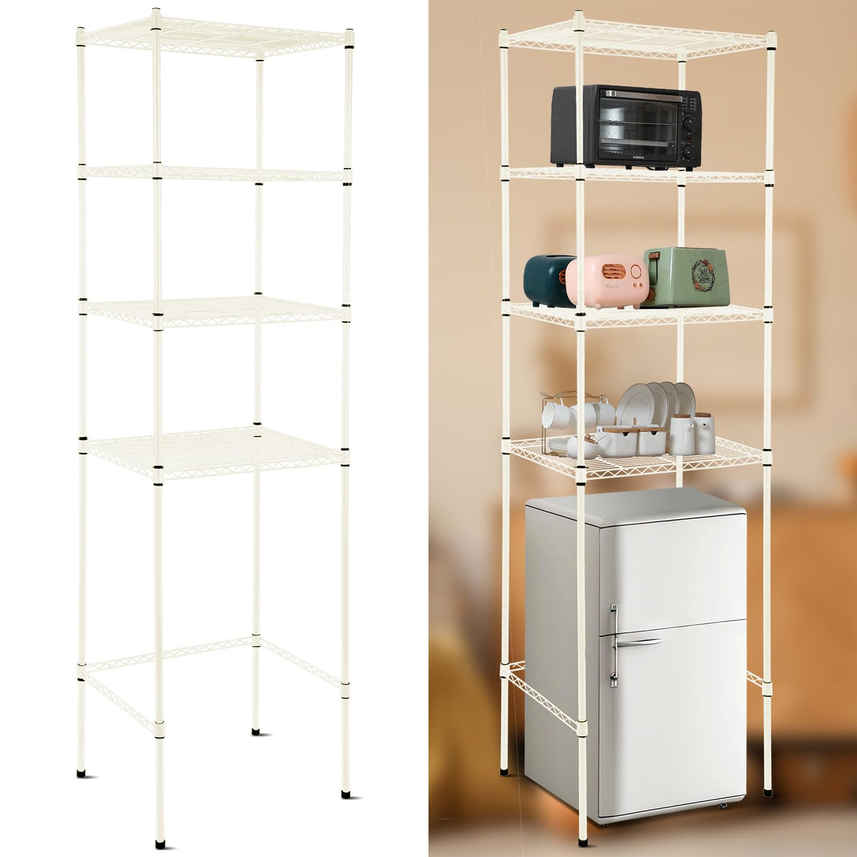 Huwena 4 Tier Mini Fridge Stand With Storage For Dorm Microwave Stand Over Mini Fridge Storage Shelf Adjustable Height Organizer