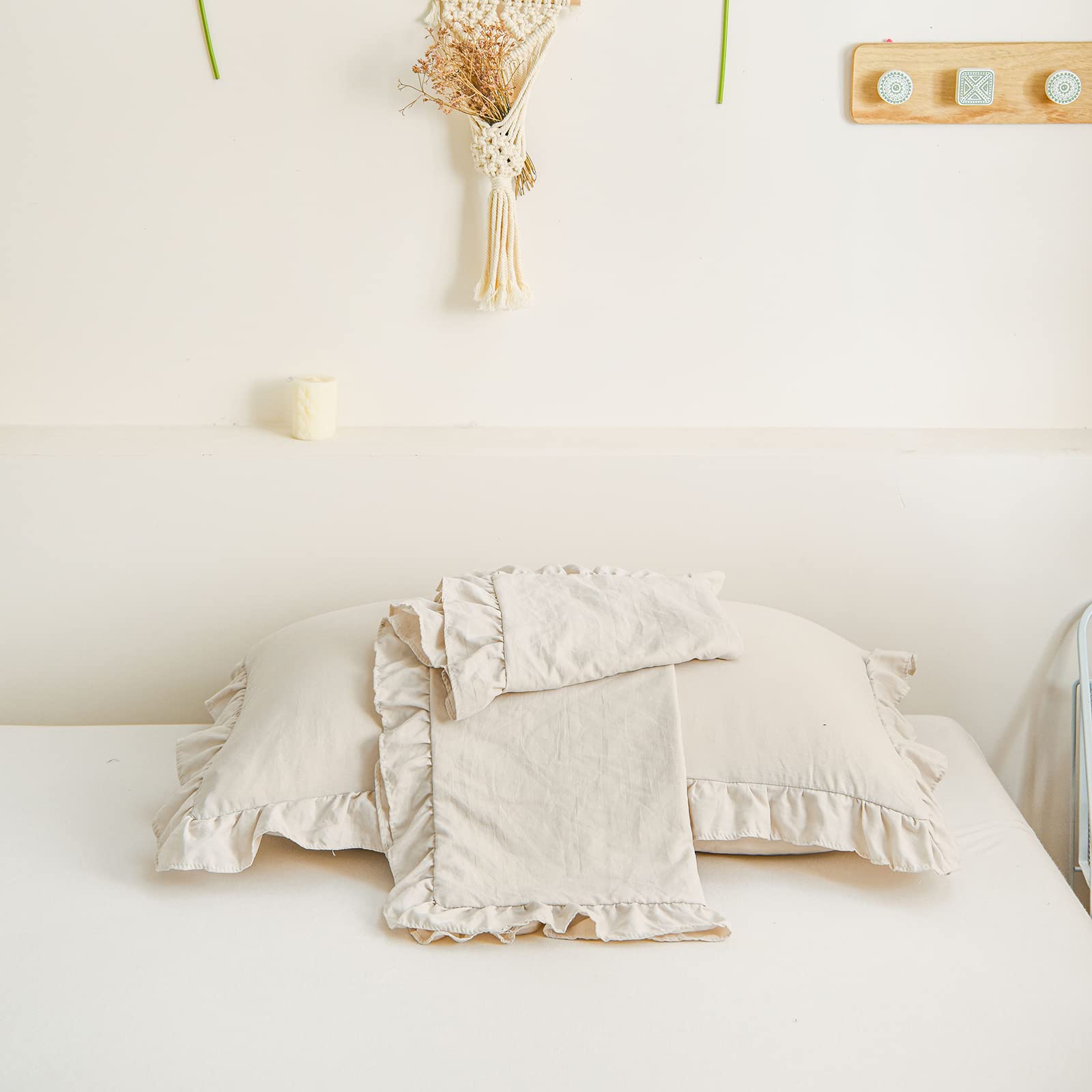 Cream Pillowcases King Pillowcases Ruffled Pillow Shams Set Of 2 Cute Pillowcases Solid Ruffled Fringe Design Beige Grey Shabby