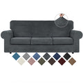 WEERRW 4 Pieces Velvet High Stretch Couch Covers for 3 Cushion Sofa Slipcovers, Washable Furniture Protector with Non Slip Elast
