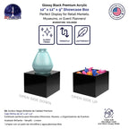 12'' X 12'' X 9'' Acrylic Display Riser Box With One Open Side No Lid Glossy Black Versatile Square Merchandise Storage Bin Or R