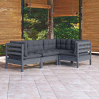 vidaXL Solid Pinewood Patio Lounge Set 4 Piece with Cushions Garden Outdoor Lawn Yard Terrace Balcony Wooden Seat Seating Furniture Gray
