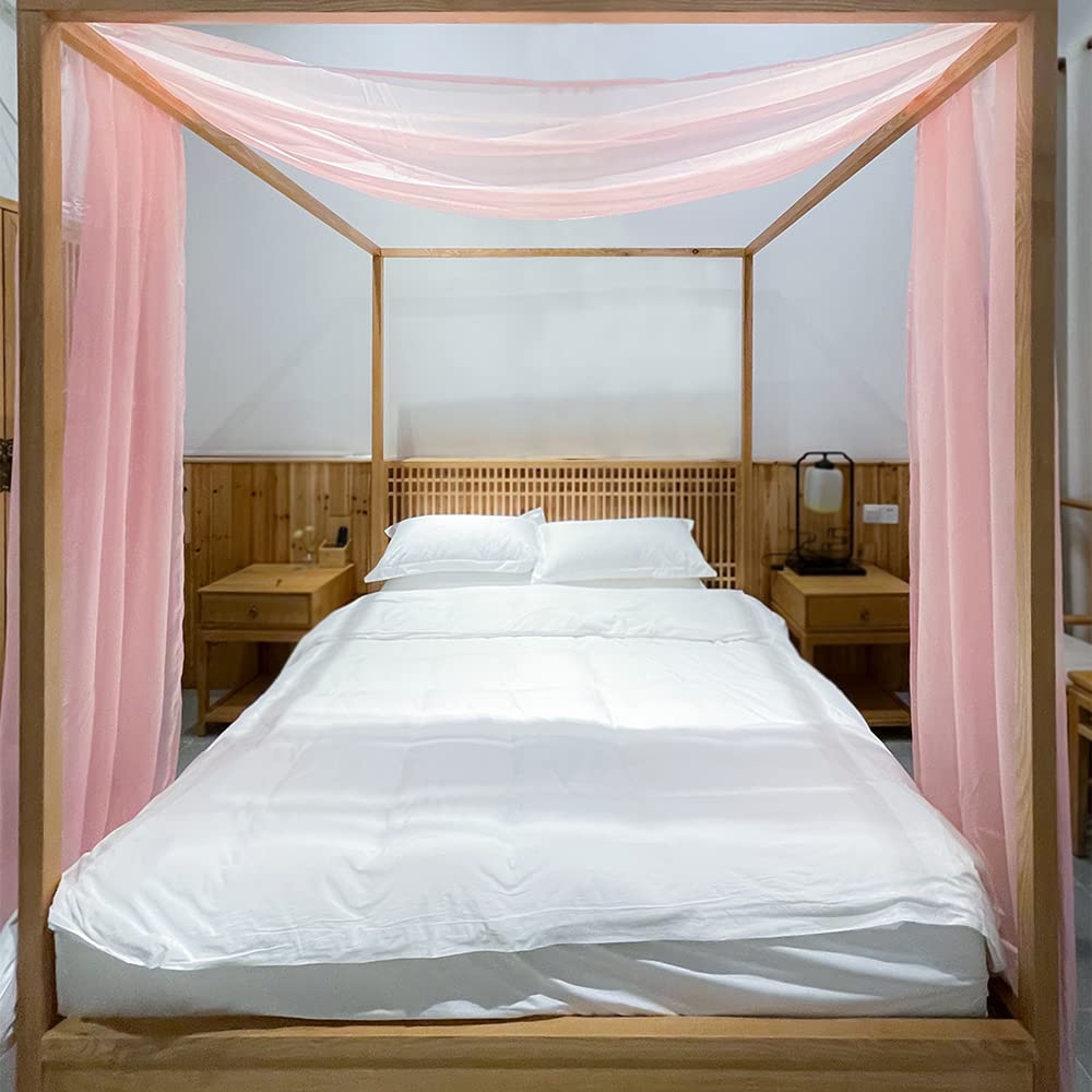 Linentalks Rose Pink Canopy Bed Scarf For King & California King Bed, Luxury Sheer Bed Canopy Scarf, Sheer Scarf Valance Canopy