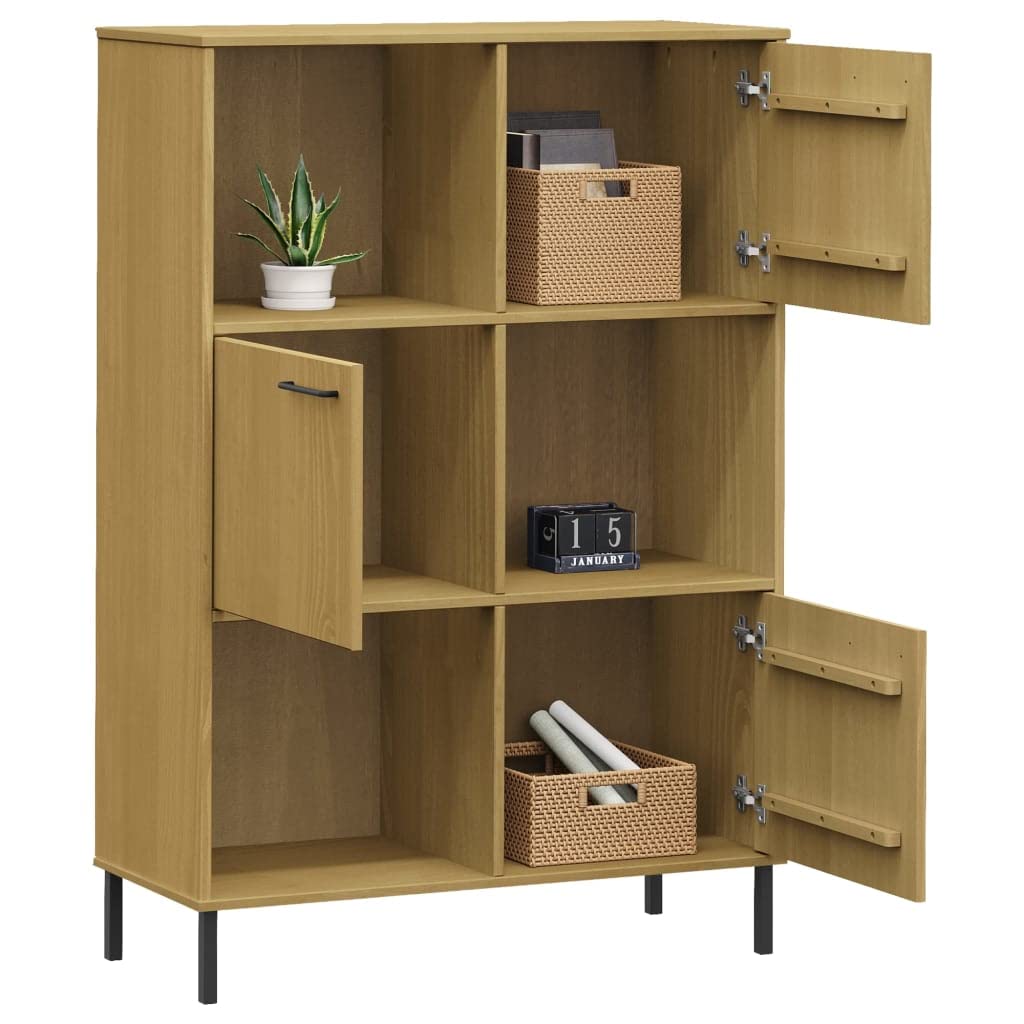 vidaXL Solid Pine Wood Bookcase, Rustic Brown Free-Standing Bookshelf with Metal Legs & 6 Compartments, Ideal for Living Room or Office