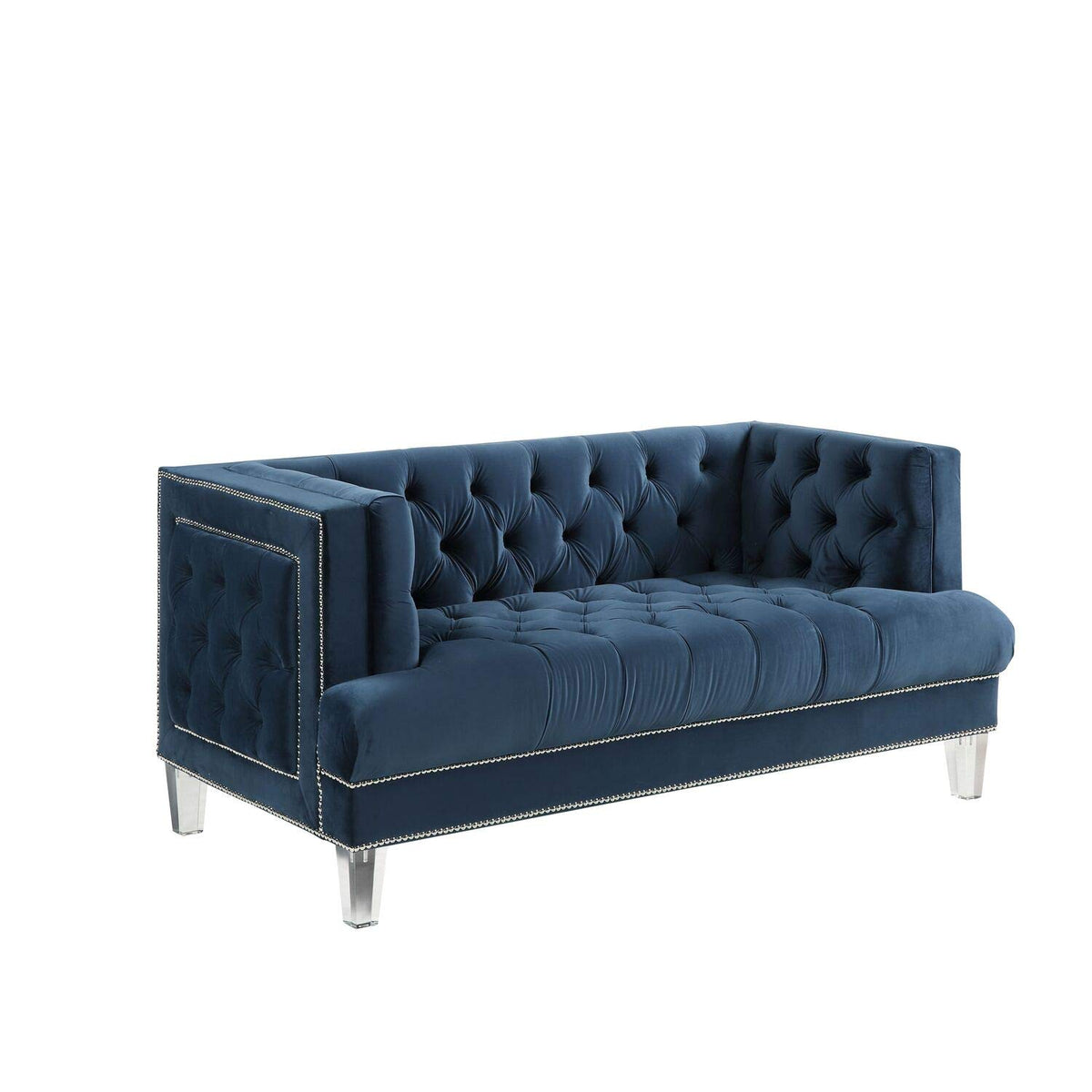 Acme Ansario Button Tufted Velvet Loveseat with Nailhead Trim in Blue