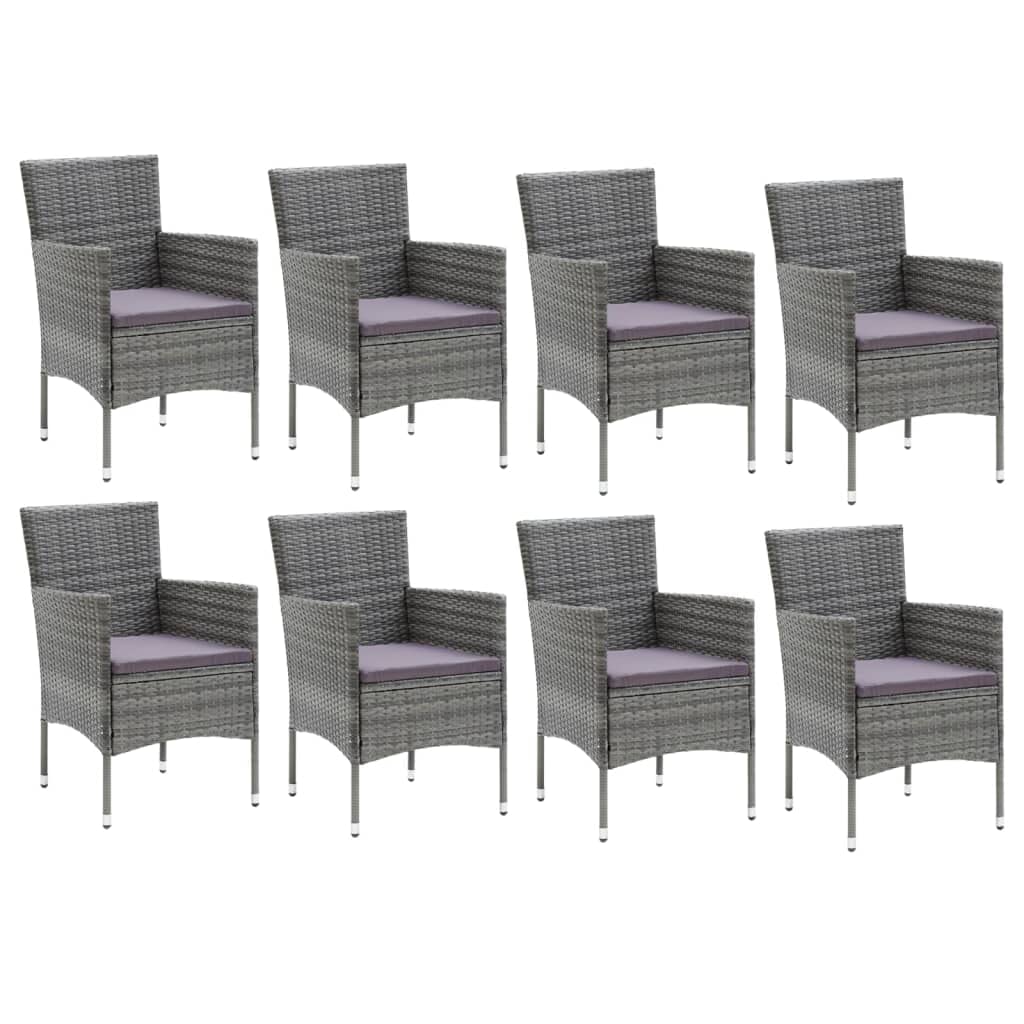 vidaXL Patio Dining Set 9 Piece with Cushions Garden Outdoor Terrace Balcony Dining Table and Chair Seat Seating Furniture Poly Rattan Gray