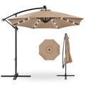 Best Choice Products 10ft Solar LED Offset Cantilever Hanging Market Patio Umbrella, 8 Sturdy Ribs, Easy Adjustment - Tan