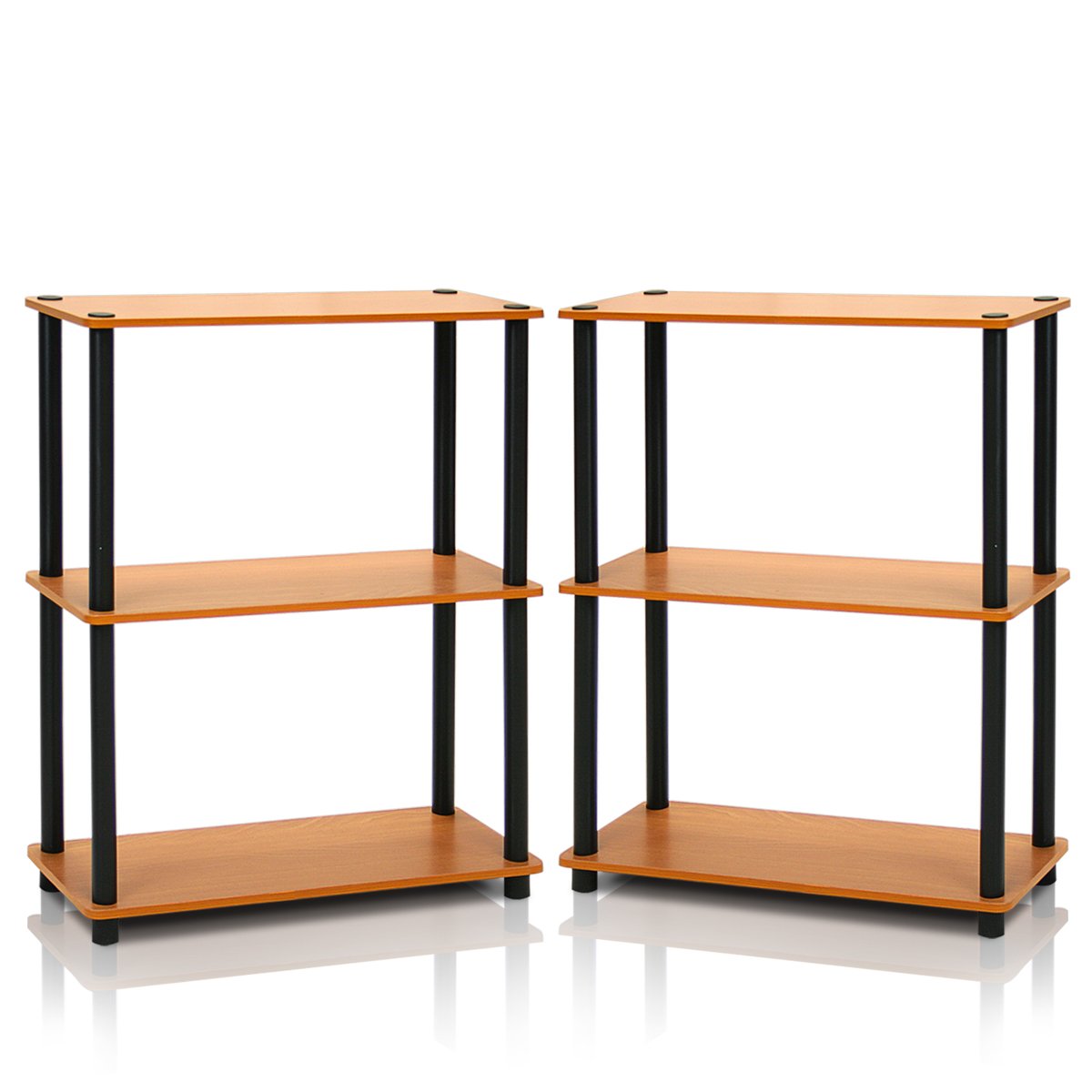 Furinno® 2-10024 Turn-N-Tube 3-Tier Compact Multipurpose Shelf Display Rack, Set of Two (2, Light Cherry/Black)