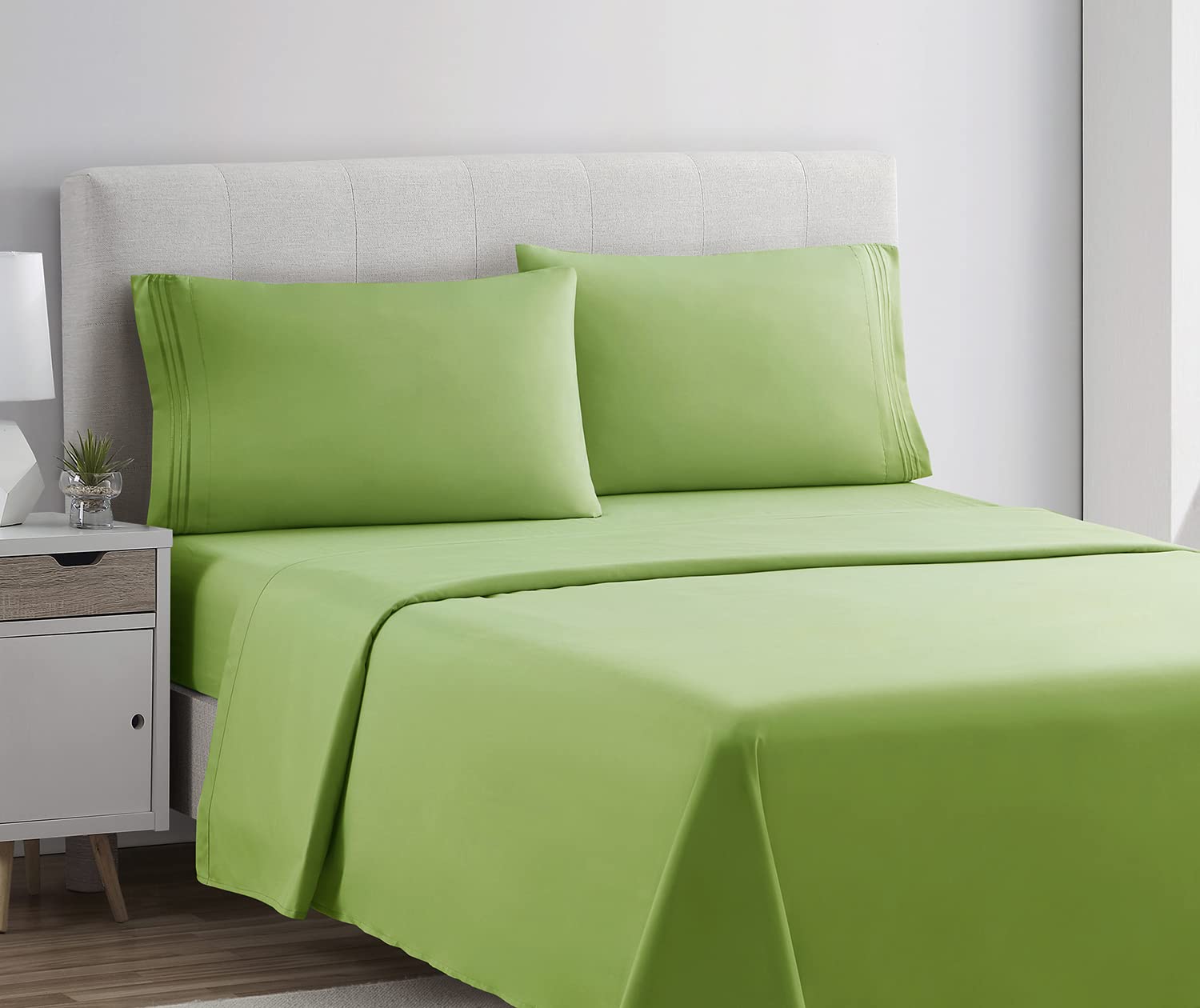 Clara Clark Bed Sheets, Premier 1800 Series 4 Piece Bed Sheet Set, Deep Pocket, Wrinkle, Fade, Stain Resistant, Luxury Soft Bedding Sheets & Pillowcases, California King, Garden Green