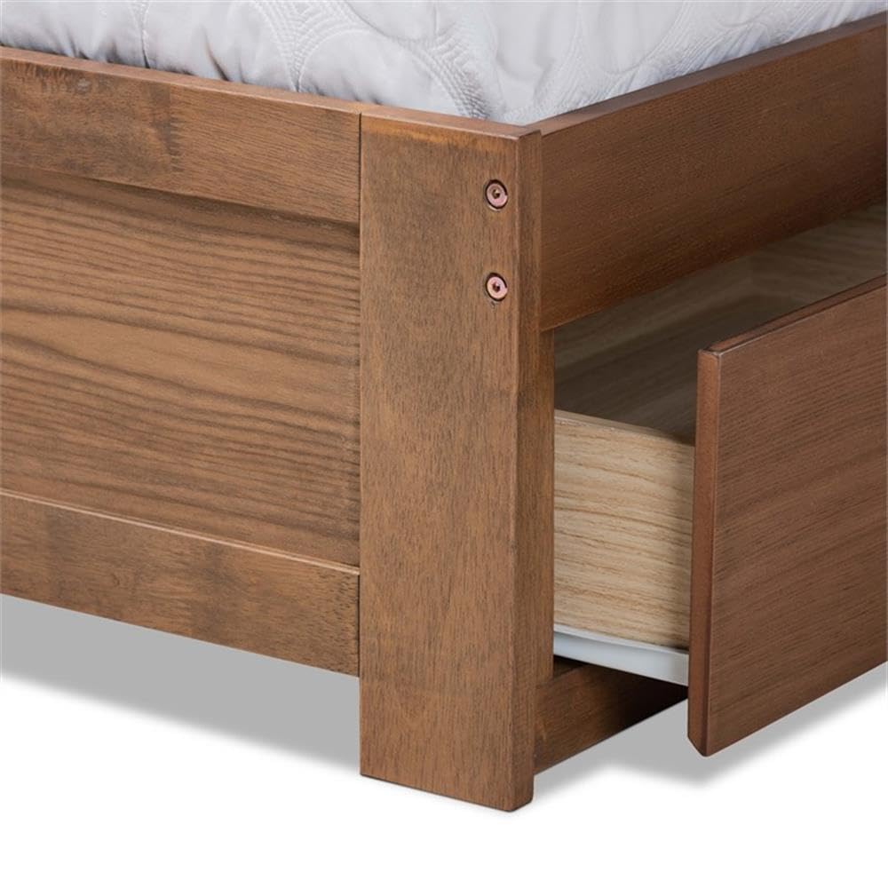 Baxton Studio Piera Modern and Contemporary Transitional Ash Walnut Brown Finished Wood Full Size 3-Drawer Platform Storage Bed