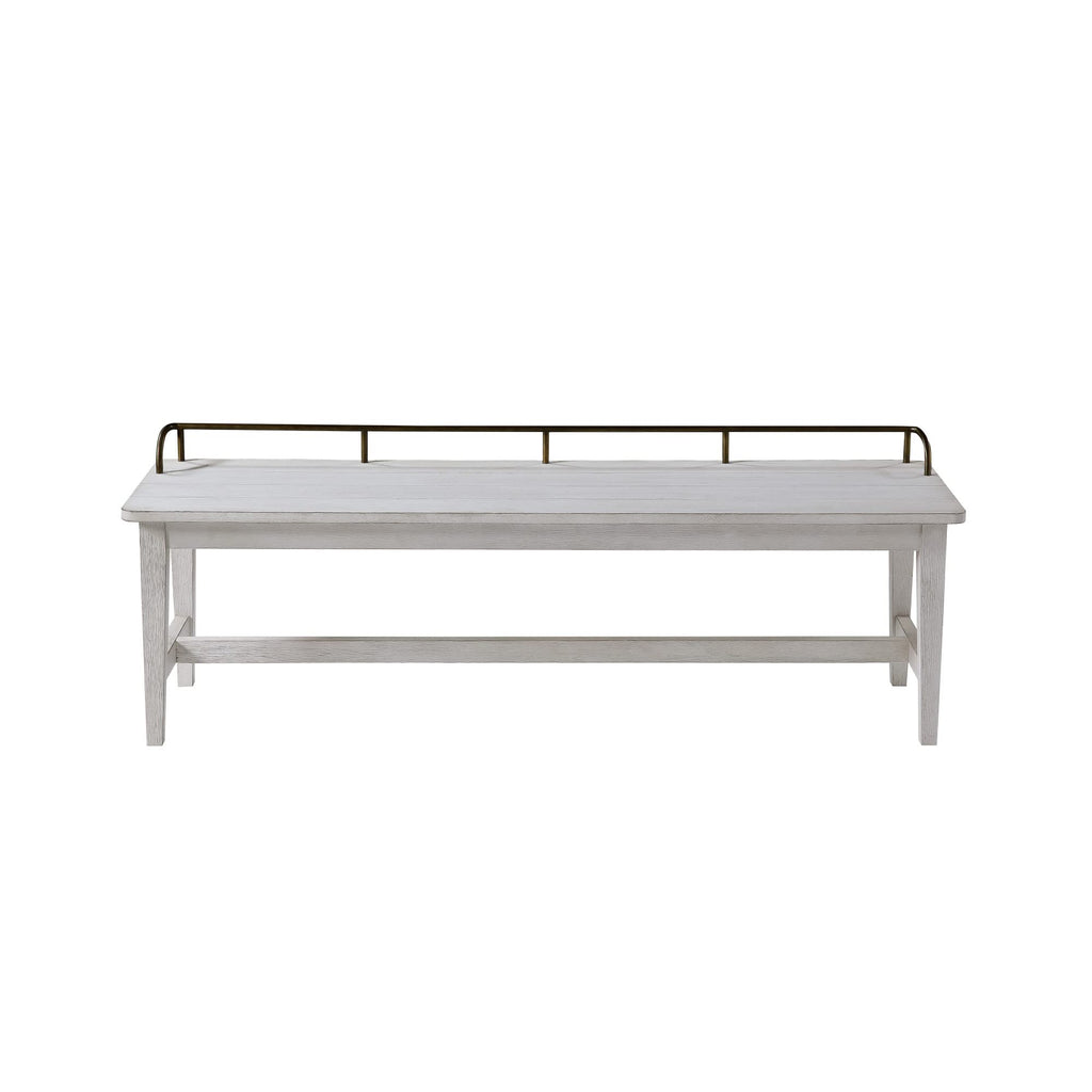 Steve Silver Pendleton Dining Bench, Solid Asian Hardwoods, Brass Finish Galley Rail, Mud Room or Bedroom, 60" L x 17" W x 21" H, Ivory