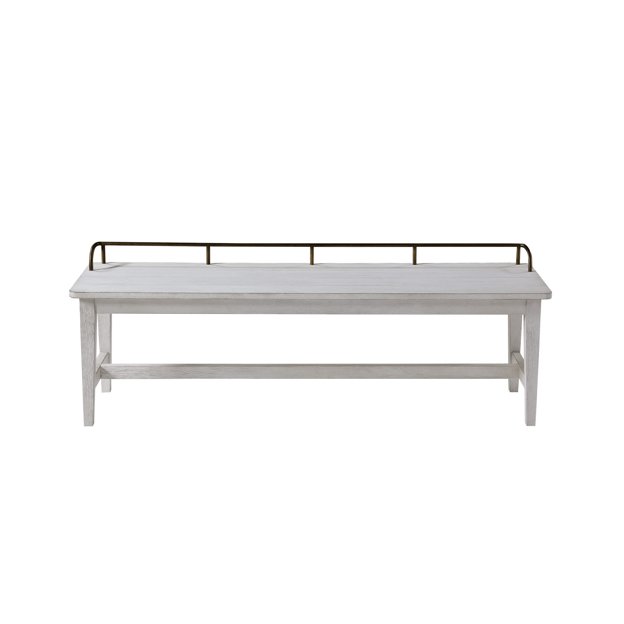 Steve Silver Pendleton Dining Bench, Solid Asian Hardwoods, Brass Finish Galley Rail, Mud Room or Bedroom, 60" L x 17" W x 21" H, Ivory