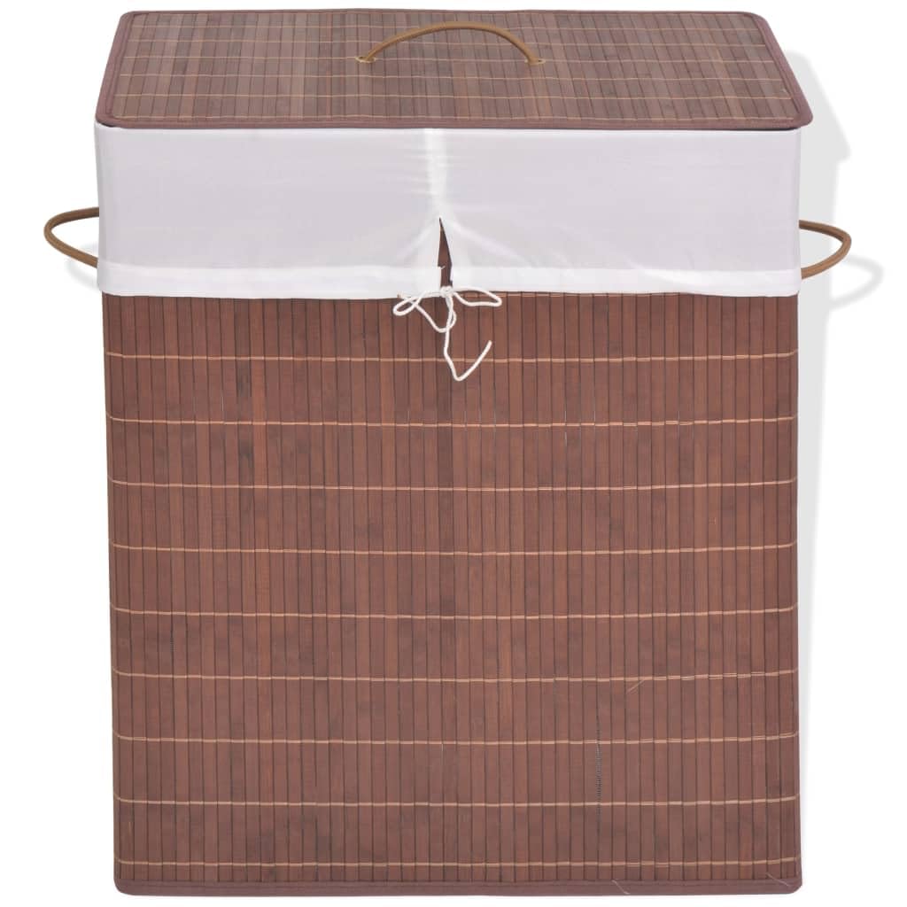 &quot;vidaXL Bamboo Laundry Bin - Rectangular, Brown, with Polyester Liner, Lightweight, Portable and Foldable for Clothes and Toy Storage&quot;