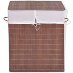 "vidaXL Bamboo Laundry Bin - Rectangular, Brown, with Polyester Liner, Lightweight, Portable and Foldable for Clothes and Toy Storage"