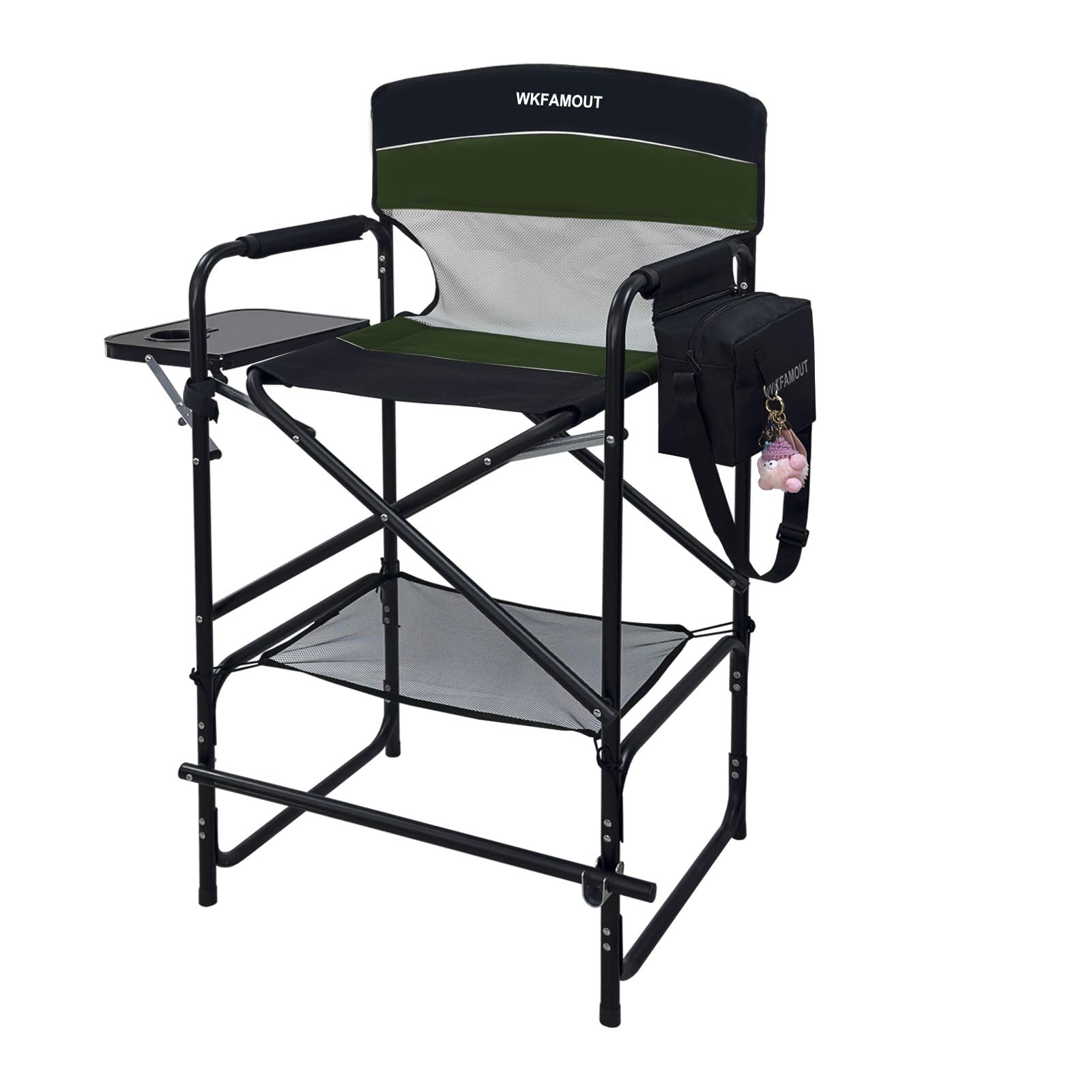 Wkfamout Tall Folding Director Chair 30.7 ' Seat Height Foldable Bar Stool For Makeup Artist Face Painting With Side Table Carr
