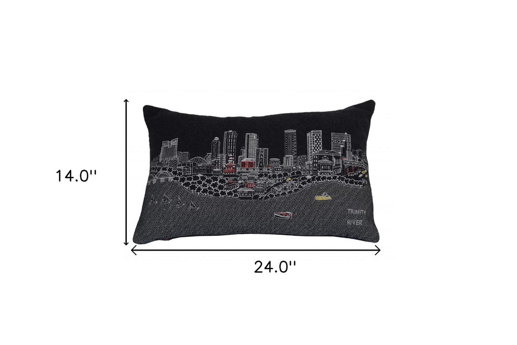HomeRoots Grey 24' Black Fort Worth Nighttime Skyline Lumbar Decorative Pillow