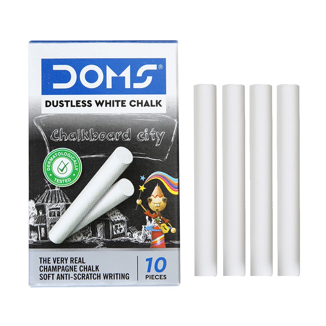 Doms Non-Toxic Dustless White Chalk (Pack Of 100 Chalks)