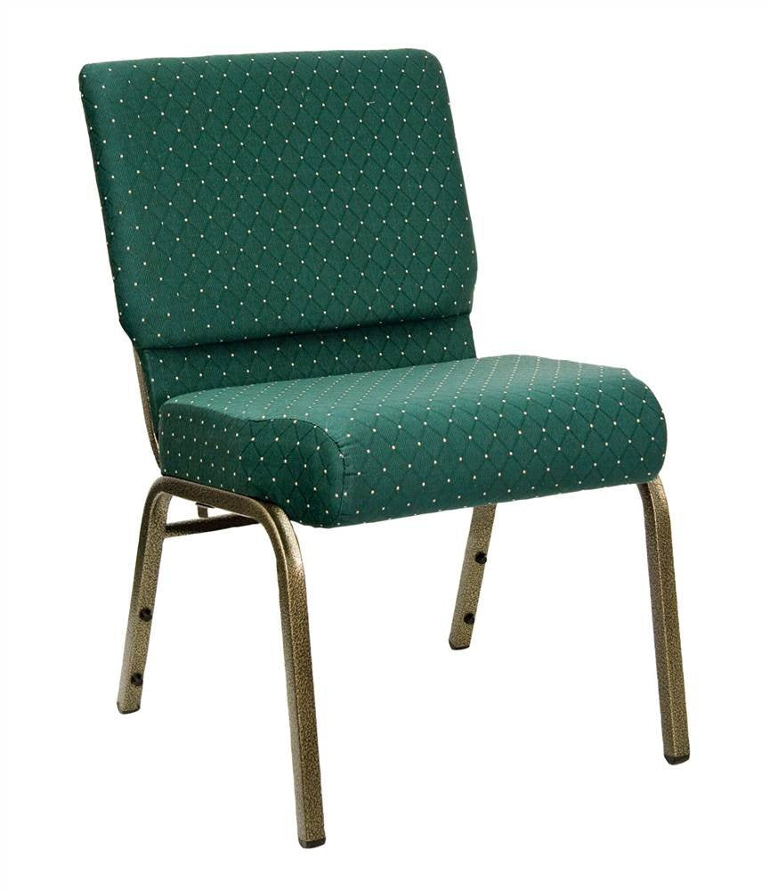Flash Furniture HERCULES Series 21''W Stacking Church Chair in Hunter Green Dot Patterned Fabric - Gold Vein Frame