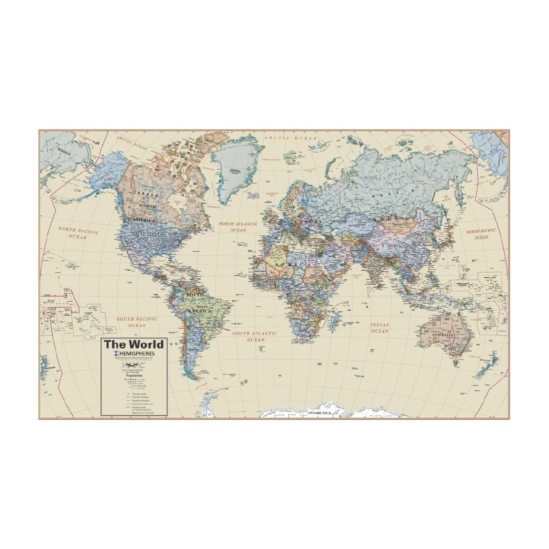 Waypoint Geographic Boardroom Series World Wall Map, Antique-Style Laminated World Map Poster, Educational Wall Art For Home, Cl