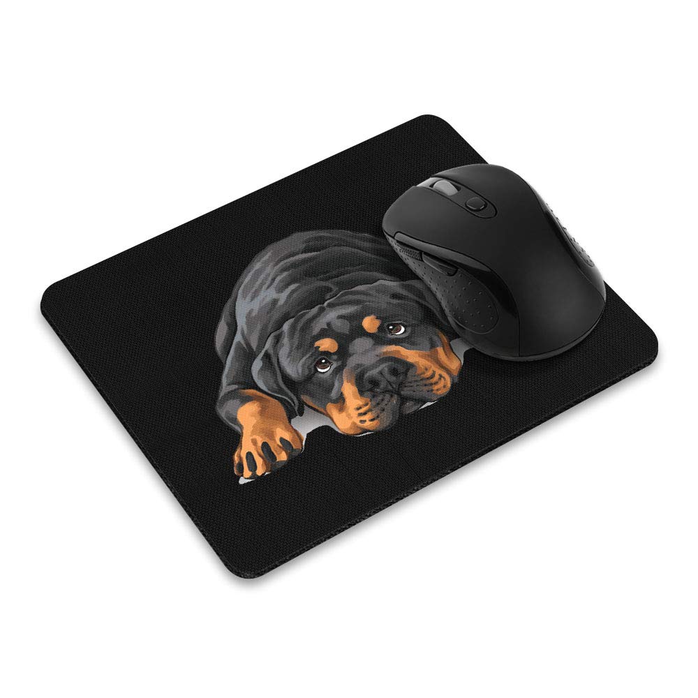 Non-Slip Rectangle Mousepad, Wirester Rottweiler Dog Lying Down Looking Up Mouse Pad For Home, Office And Gaming Desk