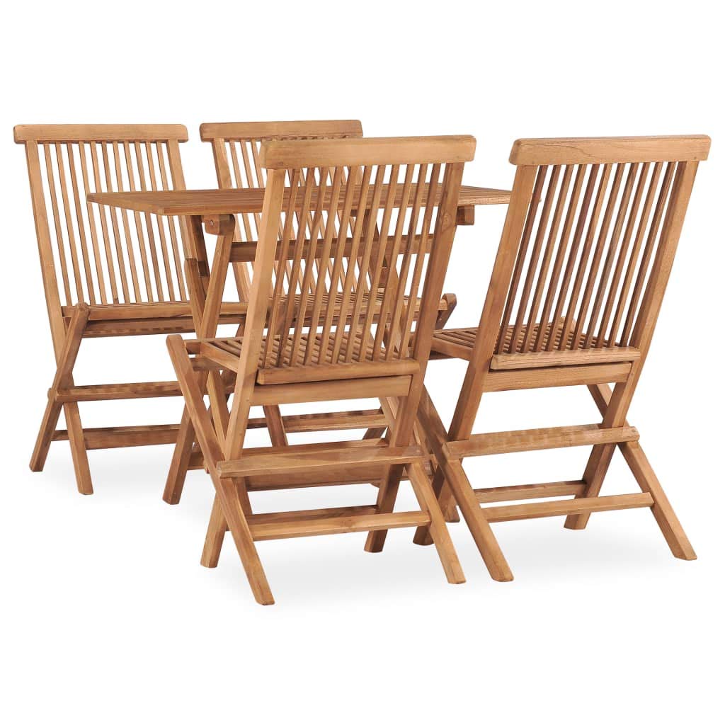 vidaXL 5-Piece Patio Dining Set - Solid Teak Wood Table and Chairs - Outdoor Furniture for Garden/Terrace/Patio - Space-Saving, Durable & Foldable