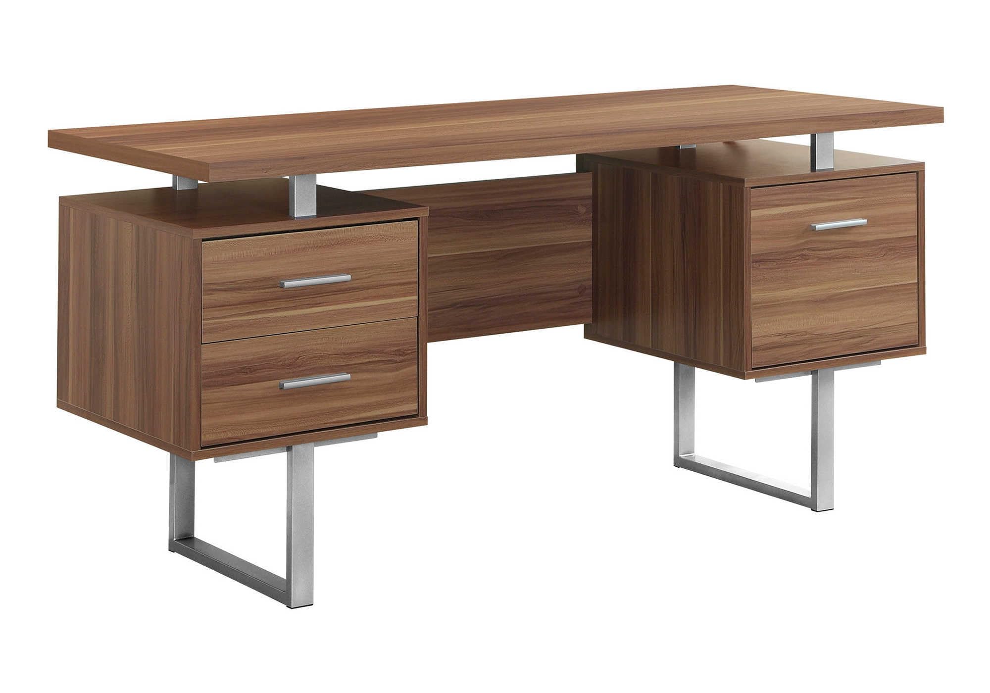 Monarch Specialties Walnut Hollow-Core/Silver Metal Office Desk - Thumbnail 2