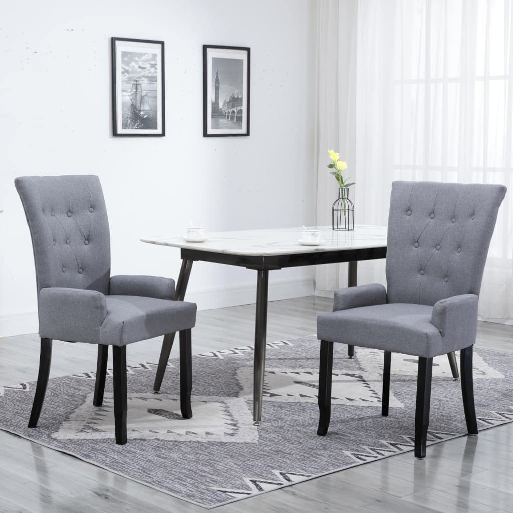 vidaXL Light Gray Fabric Dining Chair with Armrests and Oak Wood Frame - Ergonomically Designed for Comfort and Stability
