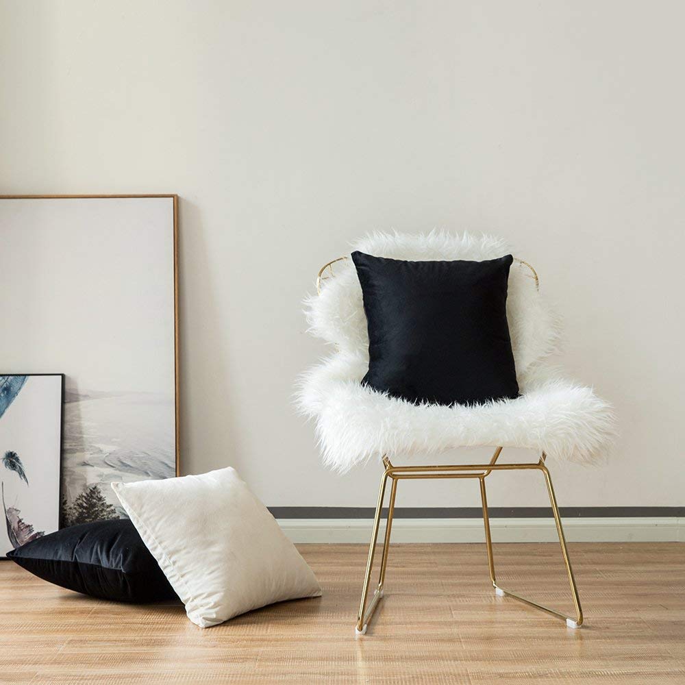 Miulee Velvet Pillow Cover Decorative Halloween Square Pillowcase Soft Solid Cushion Case For Sofa Bedroom Car 26 X 26 Inch Blac