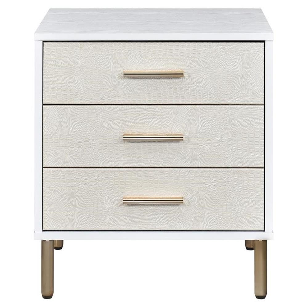 Acme Myles Wooden Storage Nightstand in White and Champagne and Gold