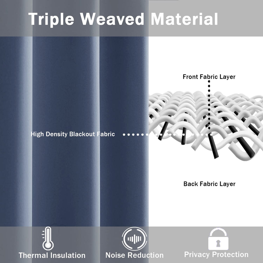 Jiuzhen Dusty Blue Blackout Curtains With Tiebacks Thermal Insulated,Light Blocking And Noise Reducing Grommet Curtains For Bedroom And Living Room, Set Of 2 Window Curtain Panels, 70 X 72 Inch Length