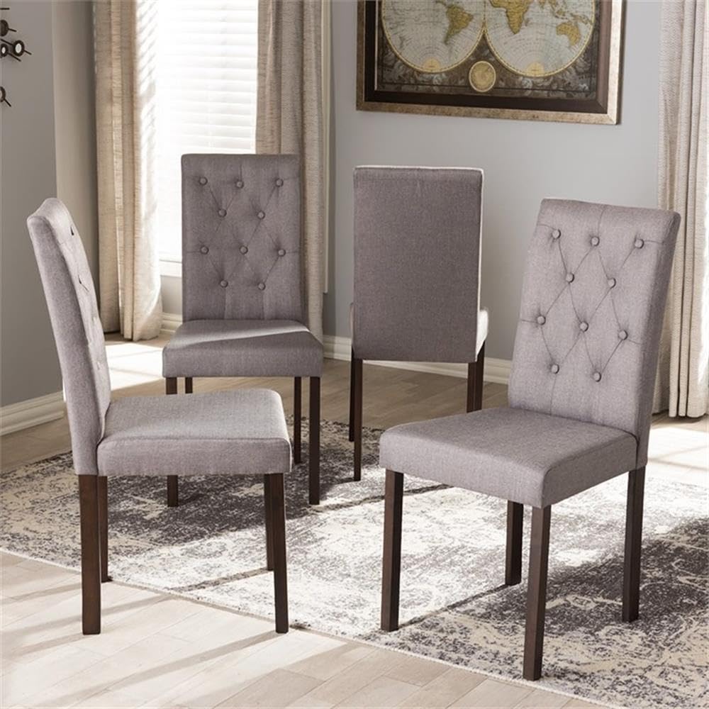 Baxton Studio Gardner Modern and Contemporary Dark Brown Finished Grey Fabric Upholstered Dining Chair (Set of 4) Grey