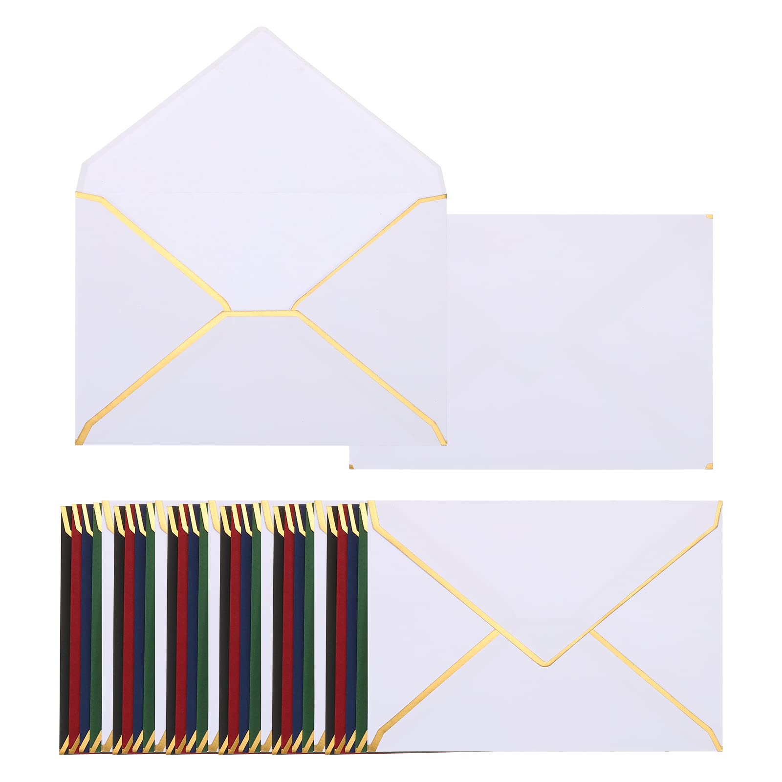 Patikil 100 Pack 5 X 7 Envelopes A7 Card Christmas Envelopes V Flap Envelopes With Gold Border For Office, Wedding Gift Cards, I