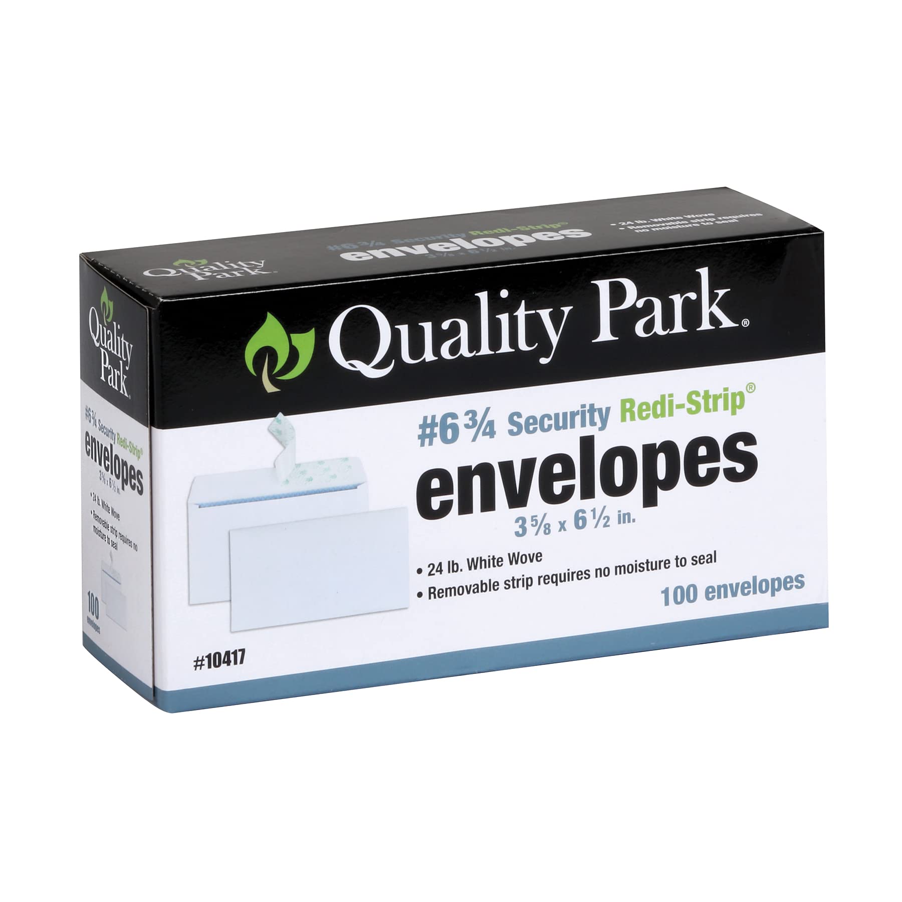 Quality Park #6 3/4 Self-Seal Security Envelopes, Security Tint And Pattern, Redi-Strip Closure, 24-Lb White Wove, 3-5/8 X 6-1/2
