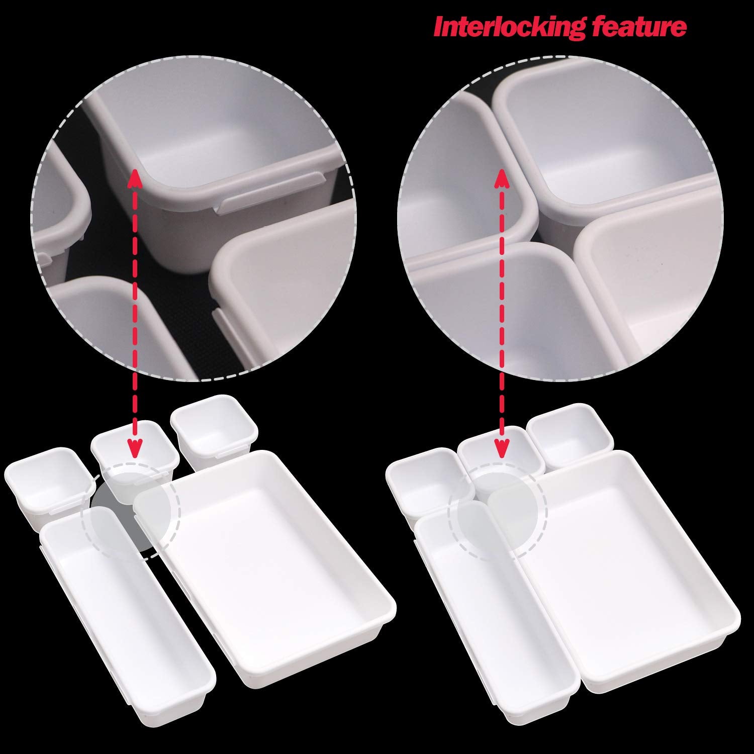 Set Of 16 Interlocking Desk Drawer Organizer Tray Dividers Plastic Shallow Narrow Drawers Organizers Separators Storage Bins Con