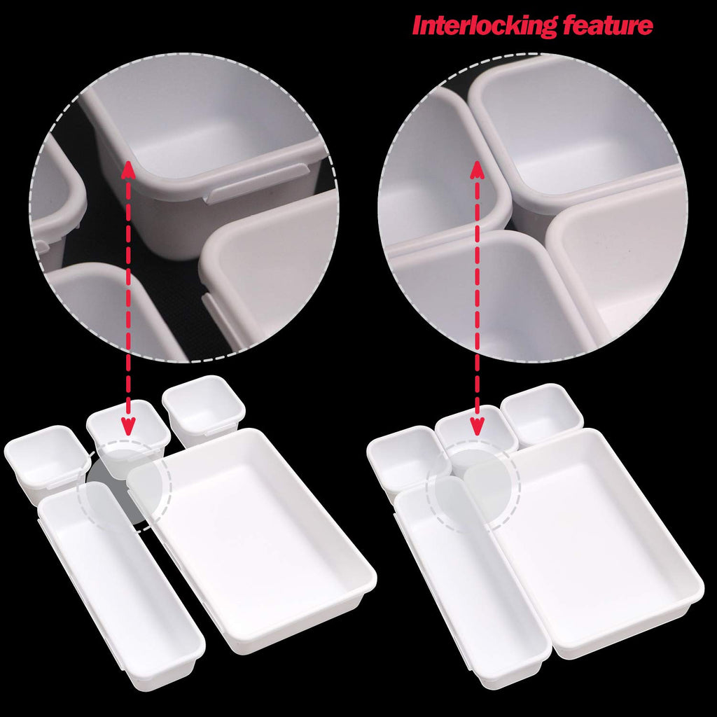 Set Of 16 Interlocking Desk Drawer Organizer Tray Dividers Plastic Shallow Narrow Drawers Organizers Separators Storage Bins Con