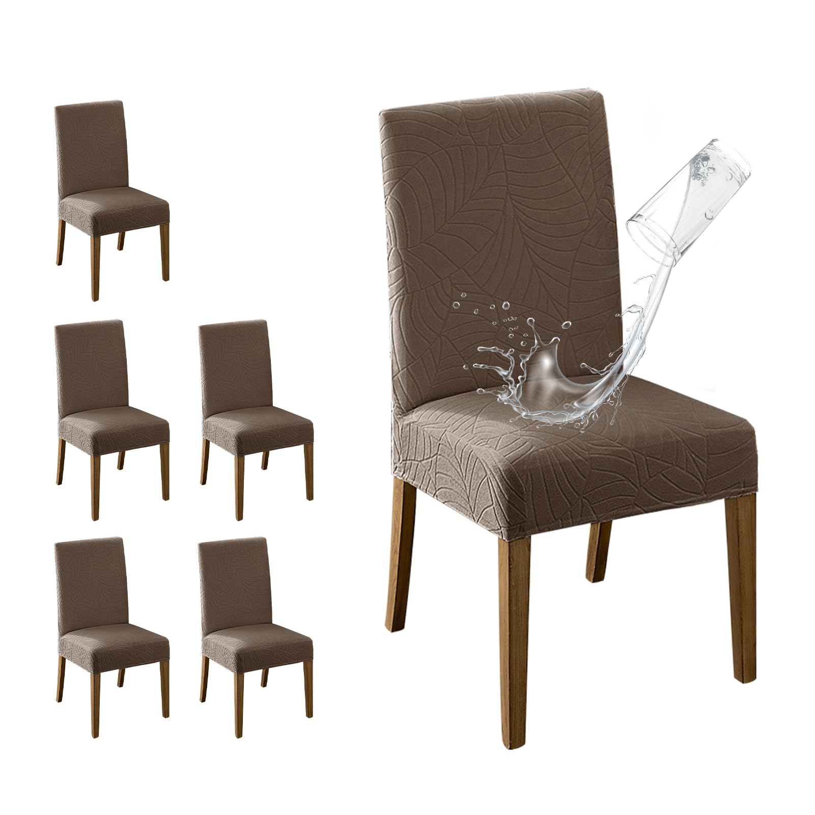 MOSAYT 100% Waterproof Dining Room Chair Covers Set of 6, Super Fit Stretch Jacquard Parson Chairs Slipcovers Removable Washable