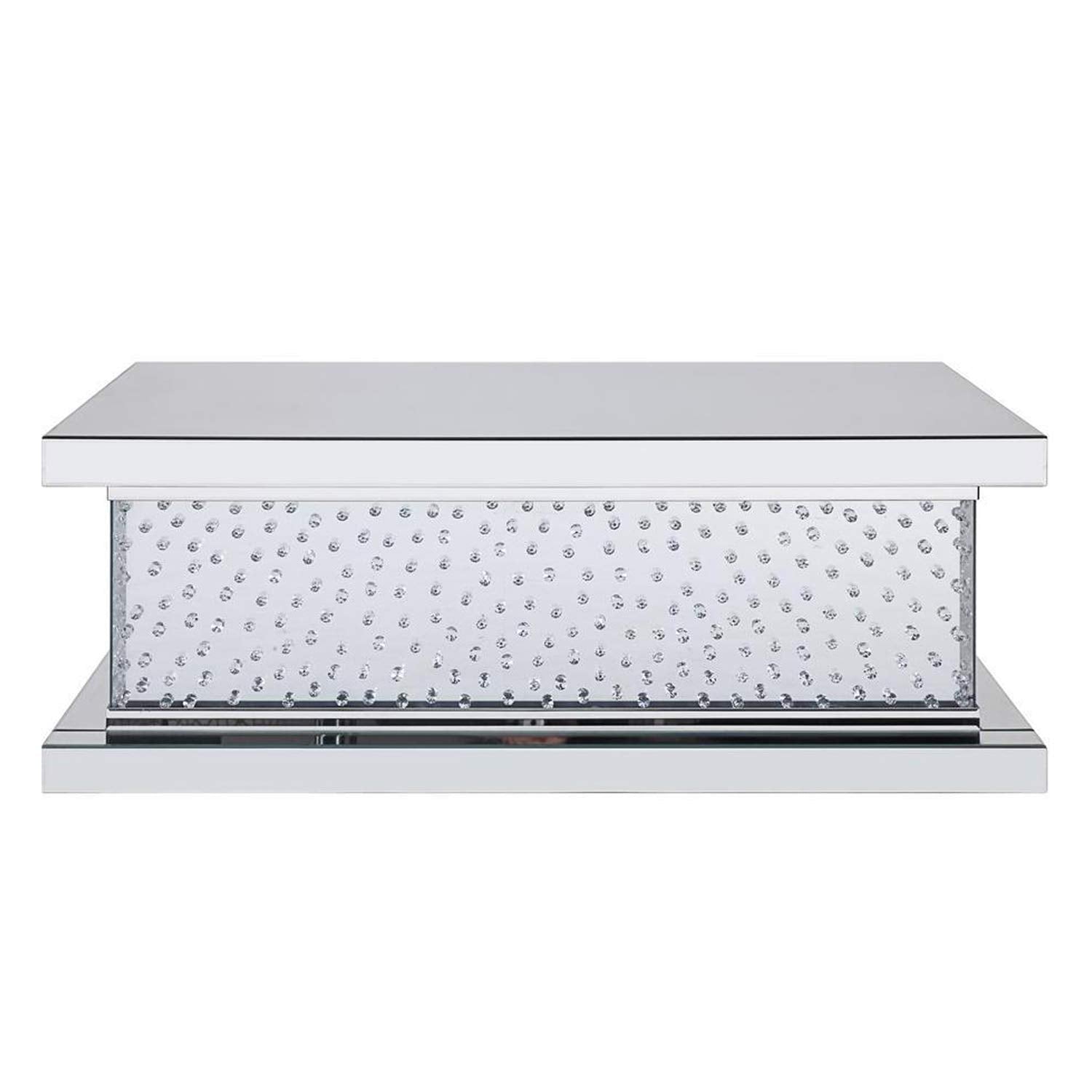 Benjara, Clear Wood and Mirror Coffee Table with Faux Crystal Inlays