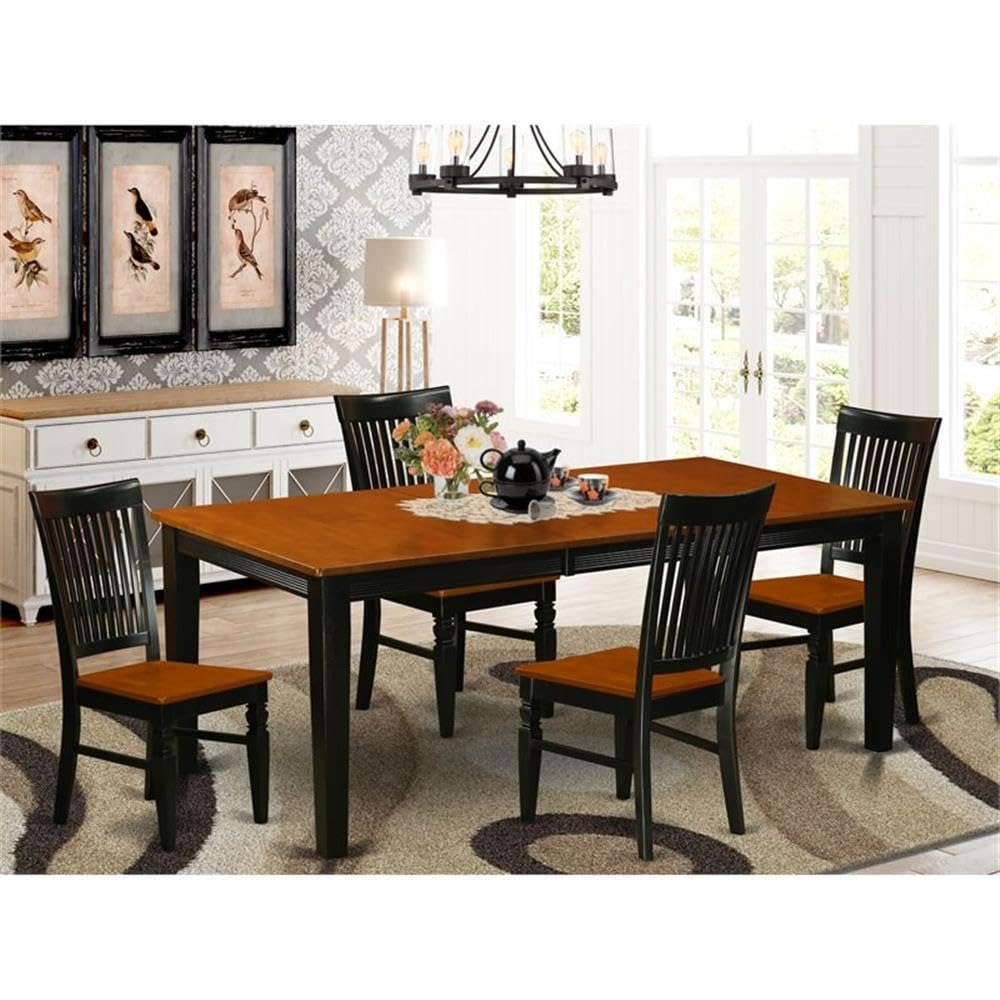 East West Furniture QUWE5-BCH-W 5 Piece Dining Table Set for 4 Includes a Rectangle Kitchen Table with Butterfly Leaf and 4 Kitchen Dining Chairs, 40x78 Inch, Black & Cherry